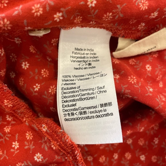 Madewell Balloon sleeve floral smocked button down red dress - Picture 5 of 5